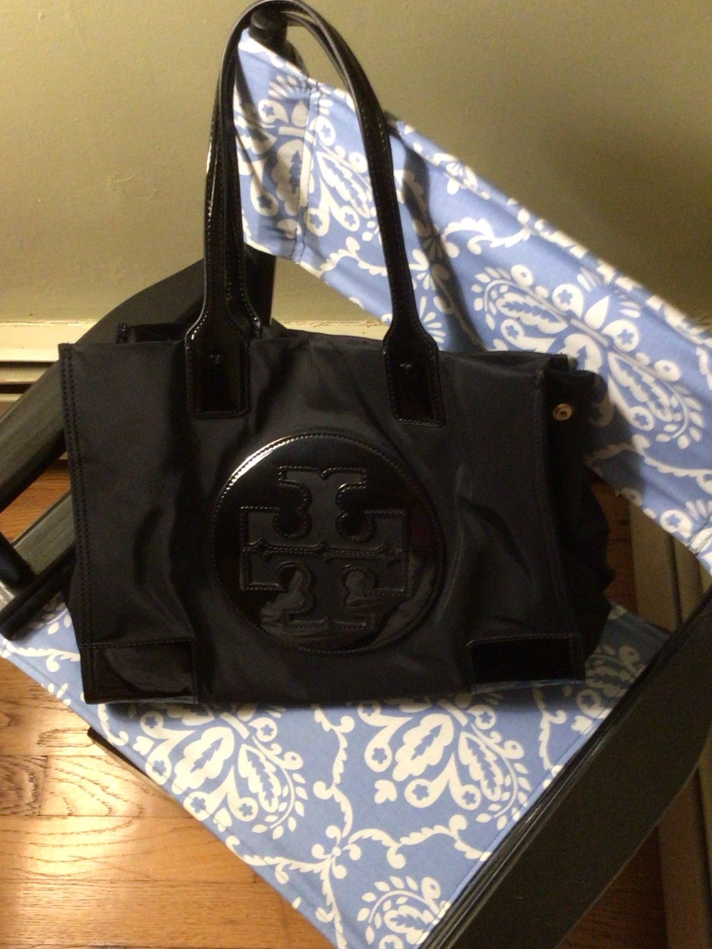 Tory Burch Black Nylon Tote with Logo Patch